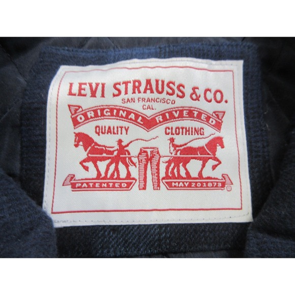 Levis Shirt Jacket‎ Mens 3XL Blue Black Plaid Quilted Lined Flannel Button Front - Picture 5 of 16